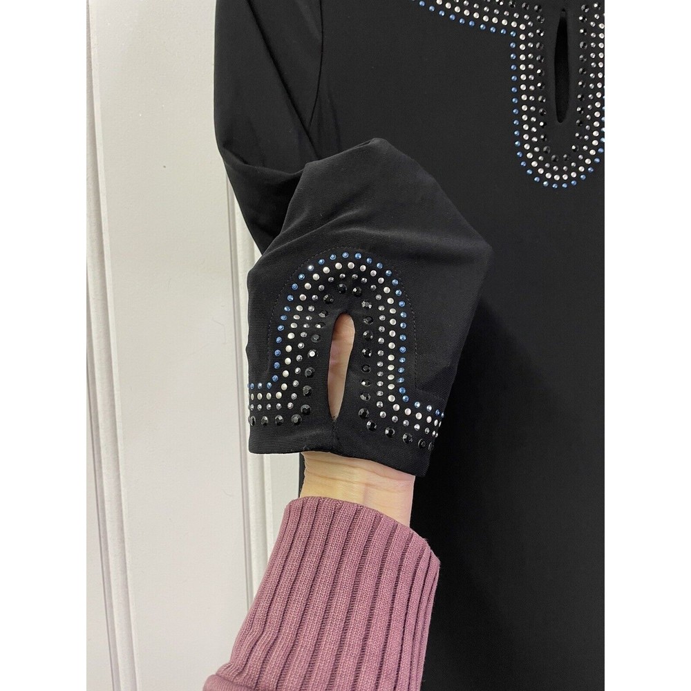 White House Black Market Black Blue Silver Rhinestones Keyhole Neck Size XS - Picture 6 of 14